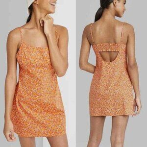 WILD FABLE Sleeveless Woven Bodycon Dress Orange Red Floral Mini Cotton Y2K 90s